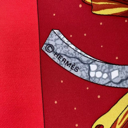 Hermes Carre 90 Scarf Silk Cavaliers Des Nuages Cloud Knight Red Box