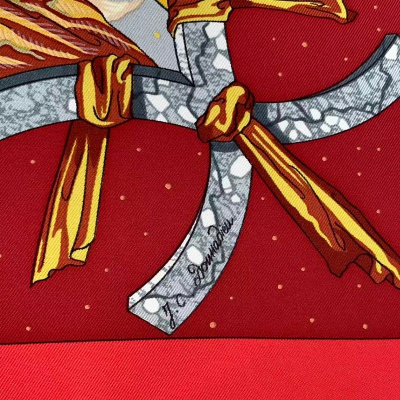 Hermes Carre 90 Scarf Silk Cavaliers Des Nuages Cloud Knight Red Box