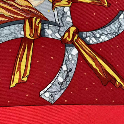 Hermes Carre 90 Scarf Silk Cavaliers Des Nuages Cloud Knight Red Box