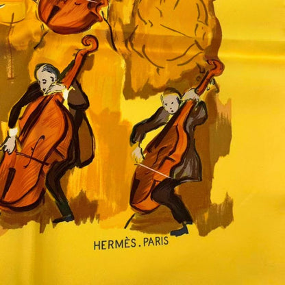 Hermes Carre 90 Concerto Yellow 100% Silk Scarf