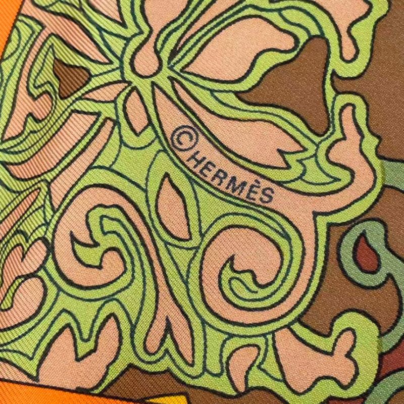 Hermes Carre 90 Art Des Steppes Step Art Scarf Silk Orange