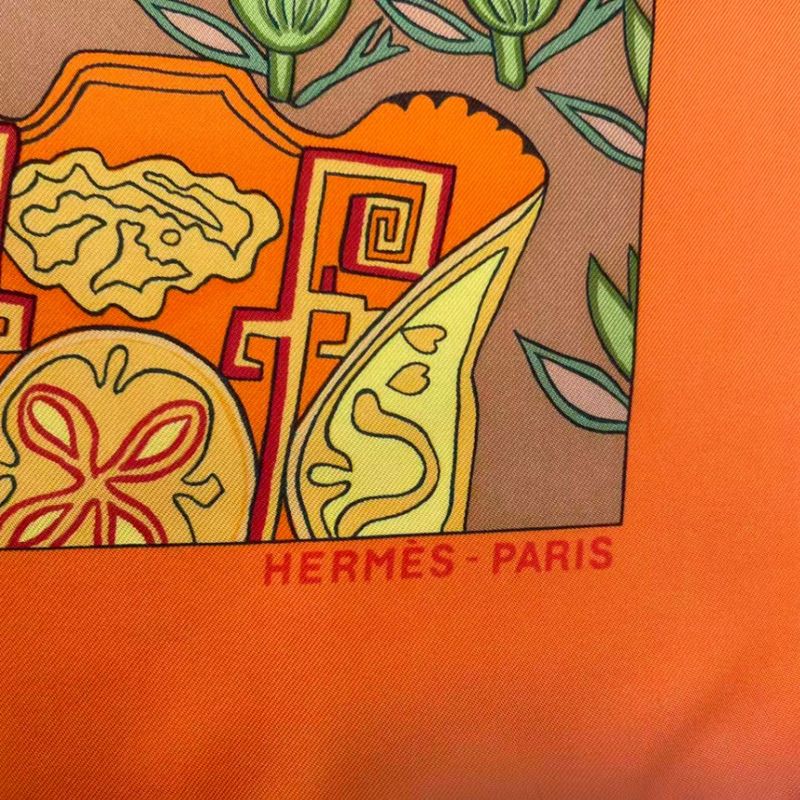 Hermes Carre 90 Art Des Steppes Step Art Scarf Silk Orange