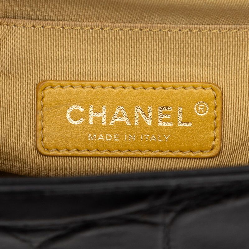 Chanel Beautiful Croco Shape Push Chain Shoulder Bag Black Gold Leather