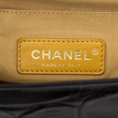 Chanel Beautiful Croco Shape Push Chain Shoulder Bag Black Gold Leather