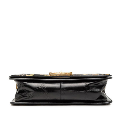 Chanel Beautiful Croco Shape Push Chain Shoulder Bag Black Gold Leather