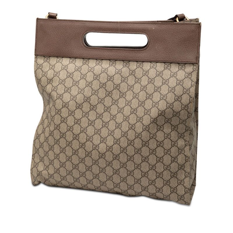 Gucci GG Supreme Shoulder Bag Tote Beige Brown Leather