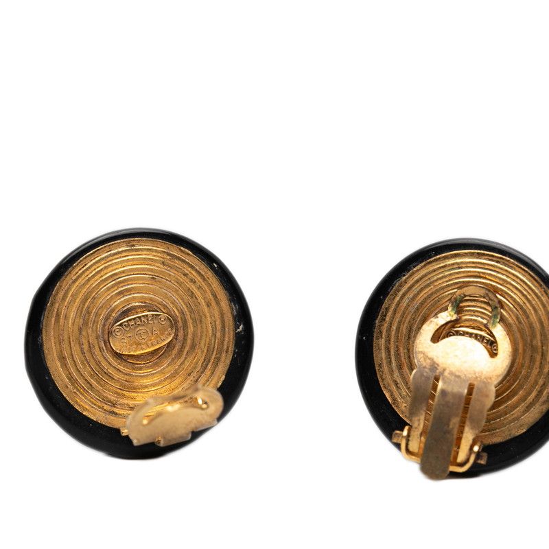 Chanel CC Logo Black Gold Plastic Plated