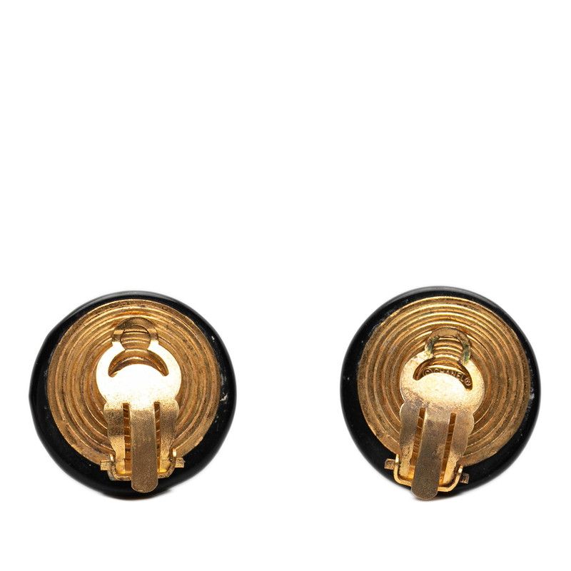 Chanel CC Logo Black Gold Plastic Plated