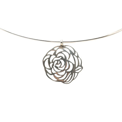Chanel Camellia Necklace Choker Silver Metal