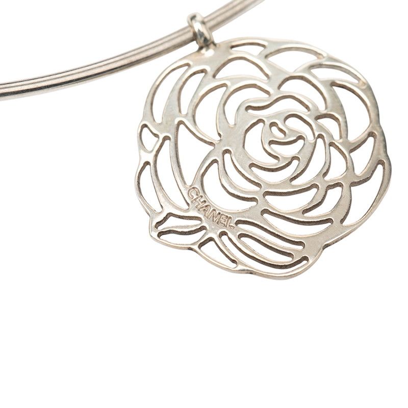 Chanel Camellia Necklace Choker Silver Metal