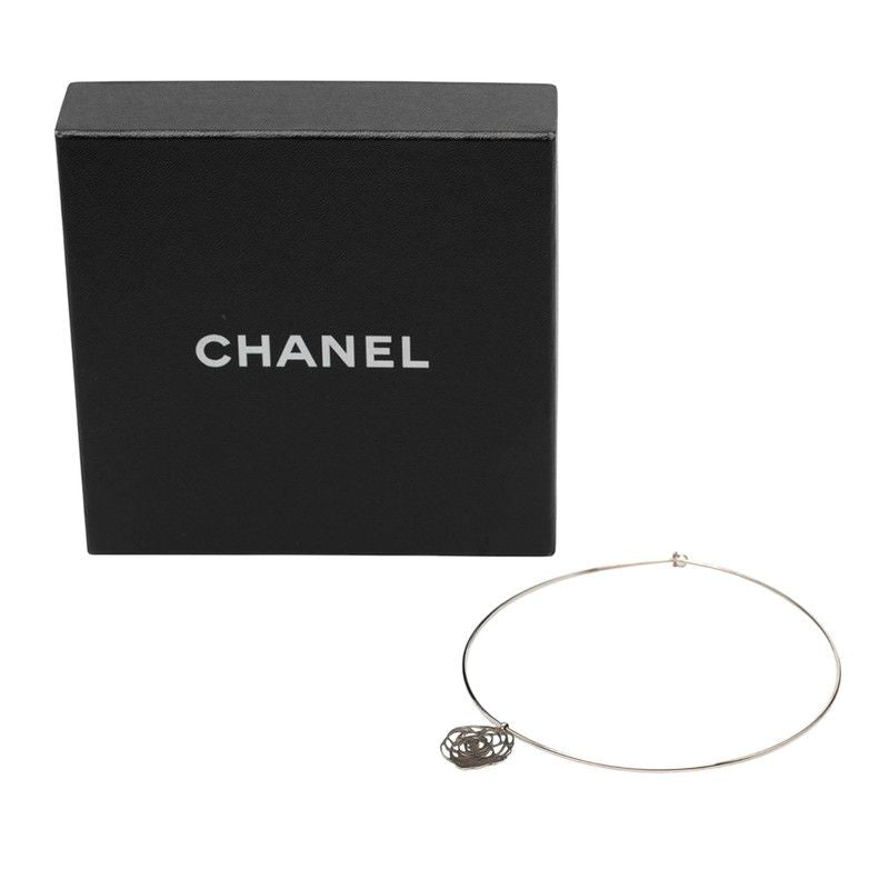 Chanel Camellia Necklace Choker Silver Metal