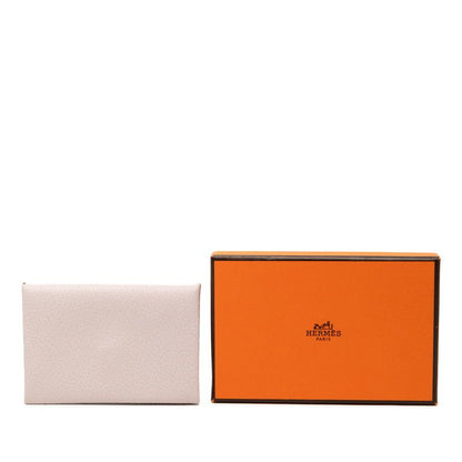Hermes Calvi Card Case Business Card Holder Mauvepere Pink Chevre Misole