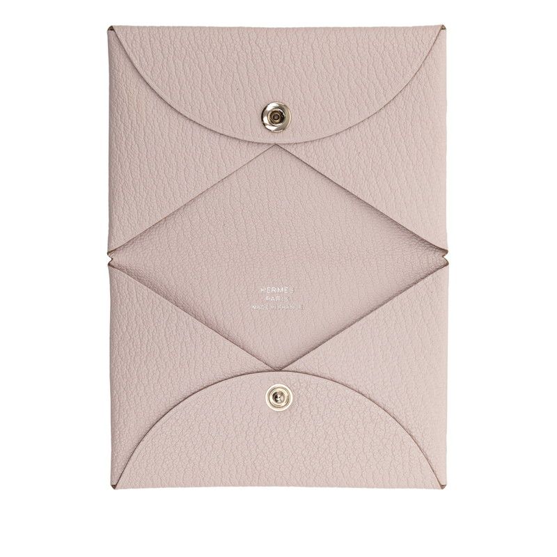 Hermes Calvi Card Case Business Card Holder Mauvepere Pink Chevre Misole