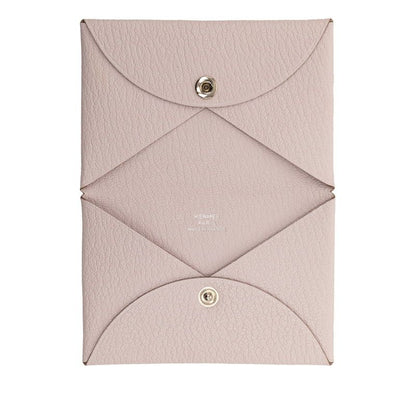 Hermes Calvi Card Case Business Card Holder Mauvepere Pink Chevre Misole
