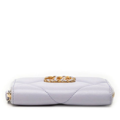 Chanel CC Logo Quilted Chanel 19 Card Case Zip Around Purple