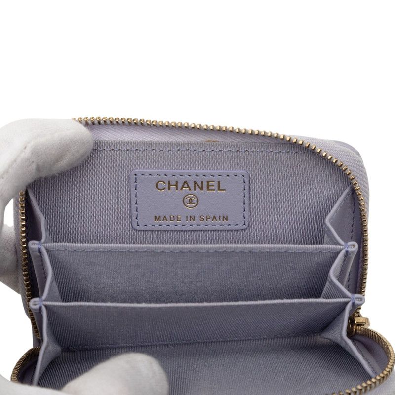 Chanel CC Logo Quilted Chanel 19 Card Case Zip Around Purple