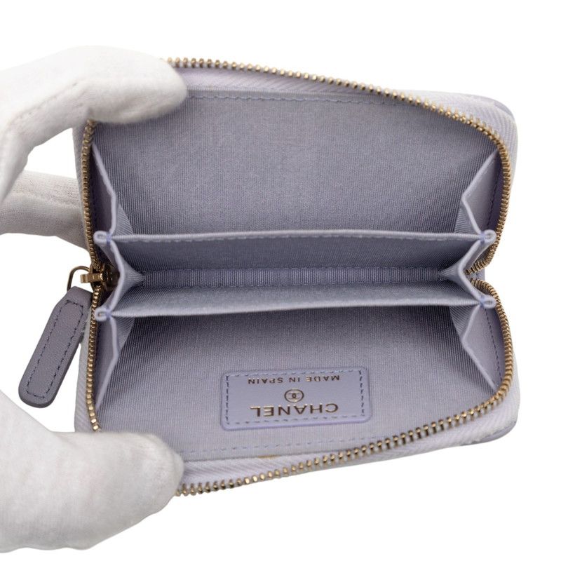 Chanel CC Logo Quilted Chanel 19 Card Case Zip Around Purple