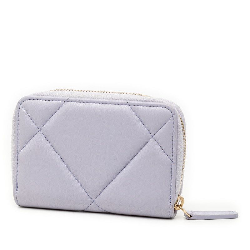 Chanel CC Logo Quilted Chanel 19 Card Case Zip Around Purple