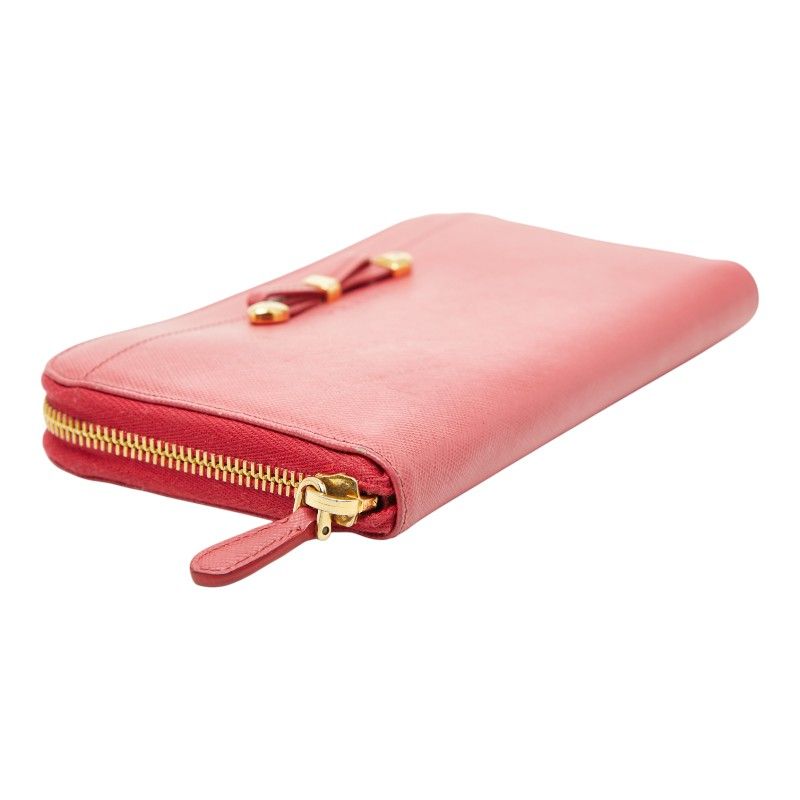 Prada Ribbon Zip Around Wallet Pink Sapphire Leather