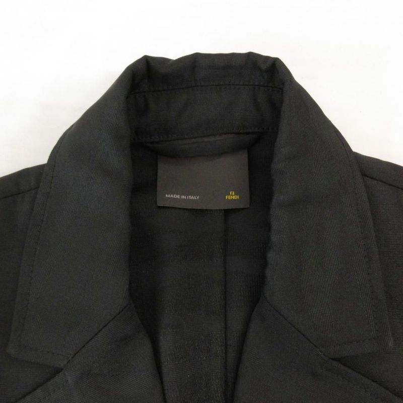 Fendi Tailored Jacket Blue Leather 40 Black Animal Pattern FF