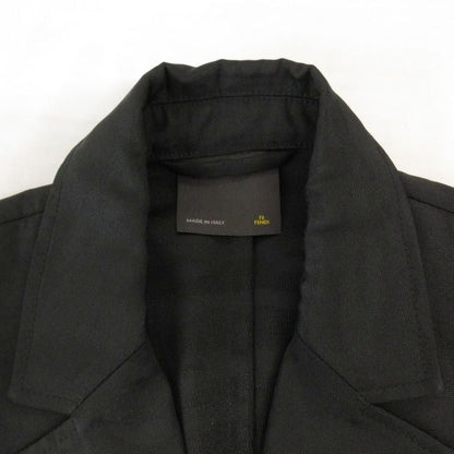 Fendi Tailored Jacket Blue Leather 40 Black Animal Pattern FF