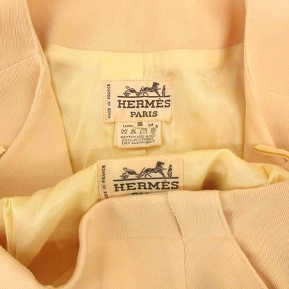 Hermes Vintage Setup Suit Formal Jacket Skirt Wool 38 Yellow FF