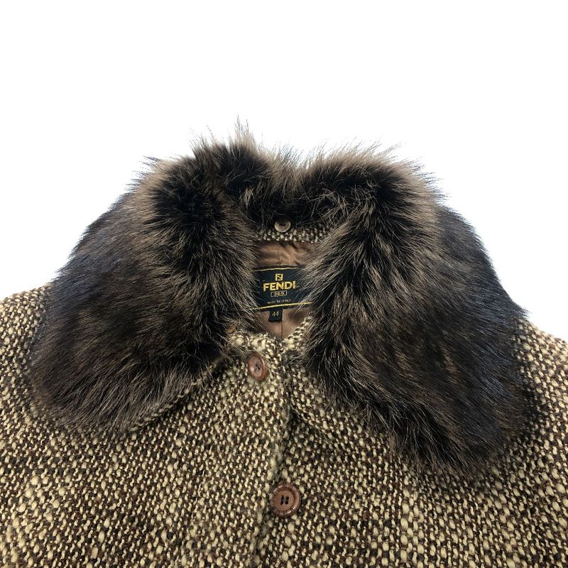 Fendi Long Coat Tweed Viscose Brown