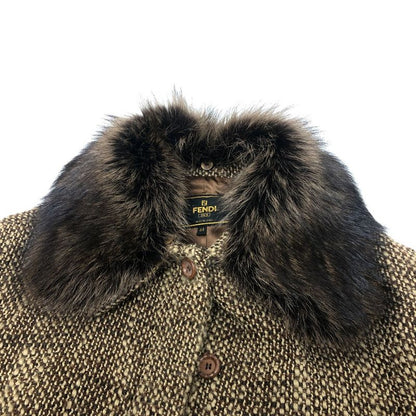 Fendi Long Coat Tweed Viscose Brown