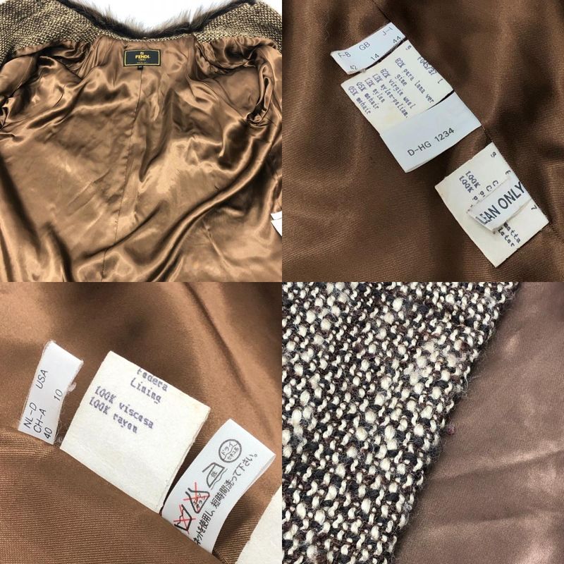 Fendi Long Coat Tweed Viscose Brown