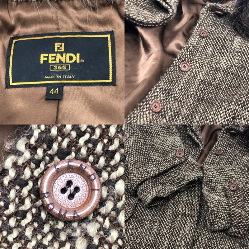 Fendi Long Coat Tweed Viscose Brown