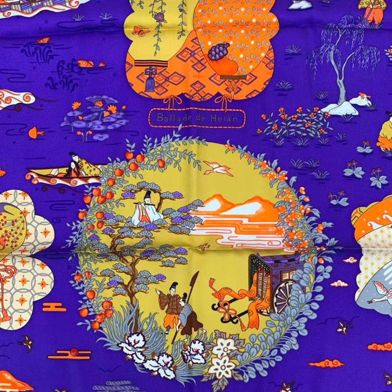 Hermes Carre 90 Large Scarf 100% Silk Ballade de Heian in the Garden