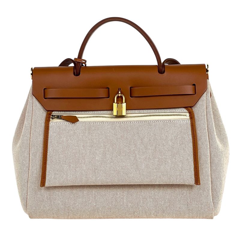 Hermes Herbag Zip PM 2-Way Shoulder Bag Chaine D'ancre Toile Ash