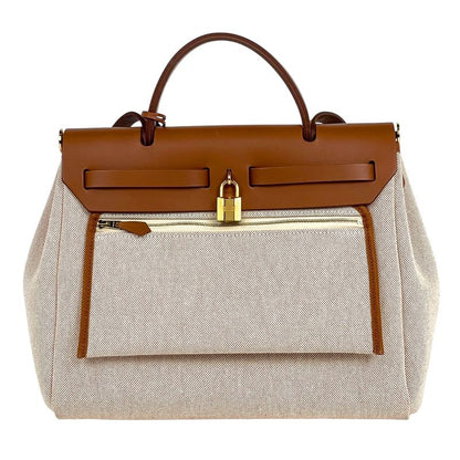 Hermes Herbag Zip PM 2-Way Shoulder Bag Chaine D'ancre Toile Ash