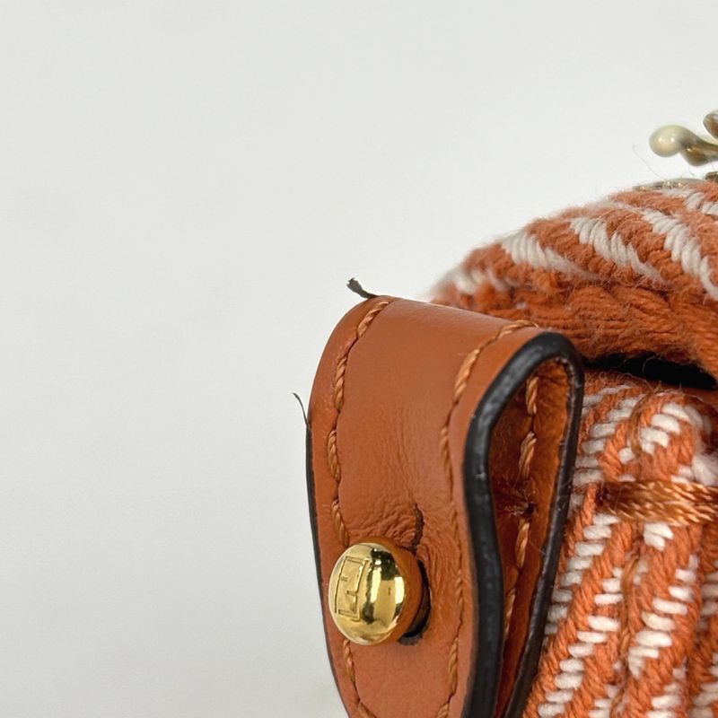 Fendi Nano Baguette Charm Logo 2-Way Cross Beads Canvas Orange