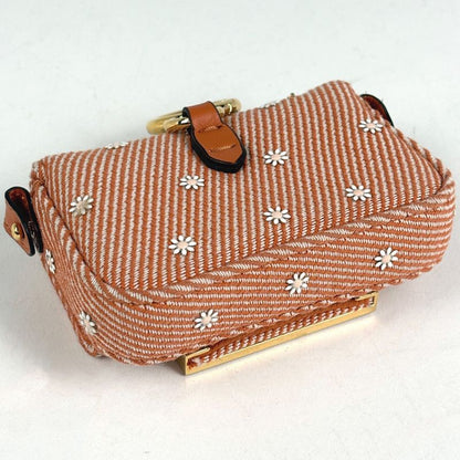 Fendi Nano Baguette Charm Logo 2-Way Cross Beads Canvas Orange