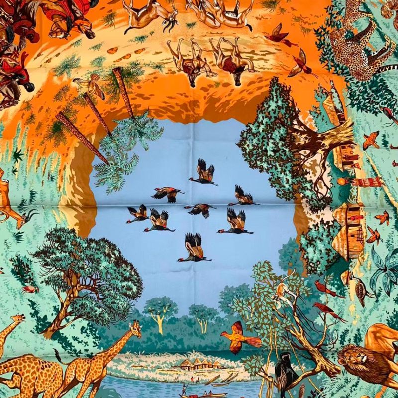 Hermes Scarf Carre 90 Africa Navy