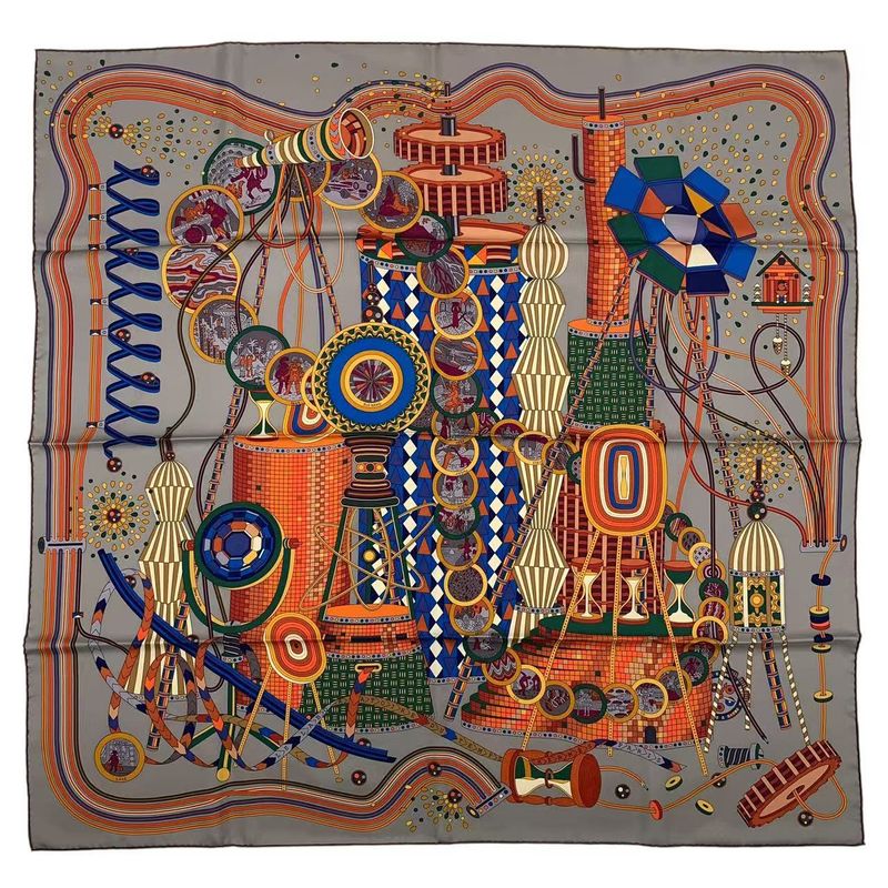 Hermes Carre 90 Lelaboratoire du Temps Laboratory of Time Scarf Silk Multicolor