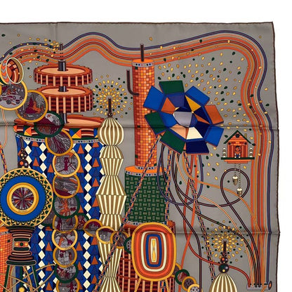 Hermes Carre 90 Lelaboratoire du Temps Laboratory of Time Scarf Silk Multicolor