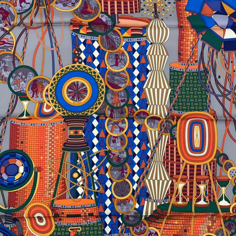Hermes Carre 90 Lelaboratoire du Temps Laboratory of Time Scarf Silk Multicolor