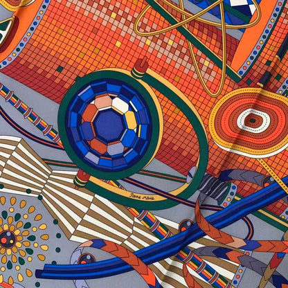 Hermes Carre 90 Lelaboratoire du Temps Laboratory of Time Scarf Silk Multicolor