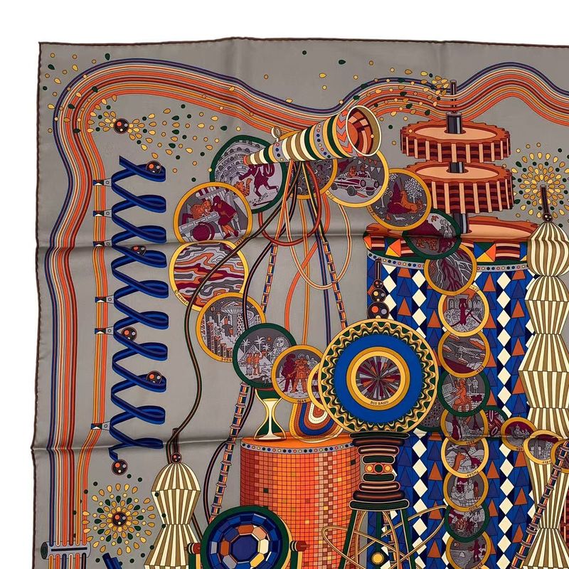 Hermes Carre 90 Lelaboratoire du Temps Laboratory of Time Scarf Silk Multicolor