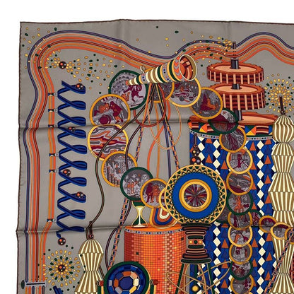 Hermes Carre 90 Lelaboratoire du Temps Laboratory of Time Scarf Silk Multicolor