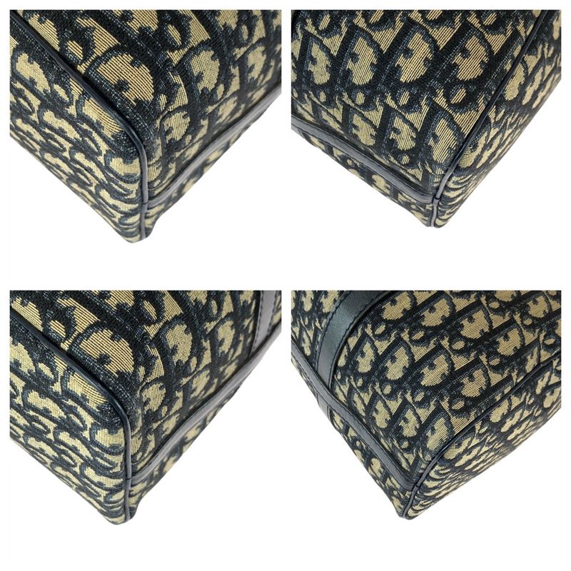Dior Christian Trotter Beige Navy Silver Mini Boston Bag