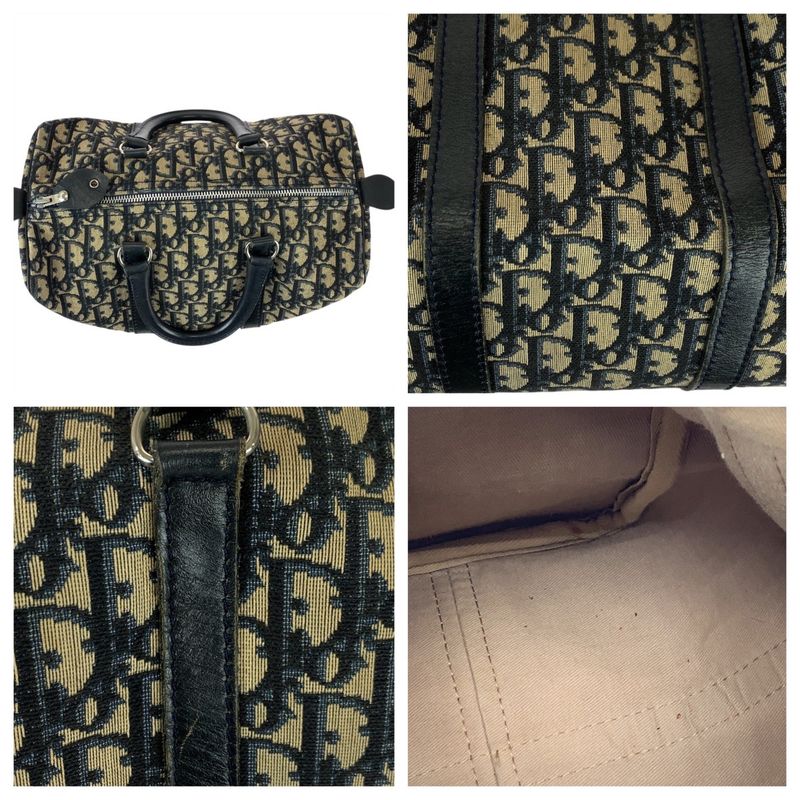 Dior Christian Trotter Beige Navy Silver Mini Boston Bag