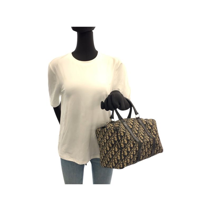 Dior Christian Trotter Beige Navy Silver Mini Boston Bag