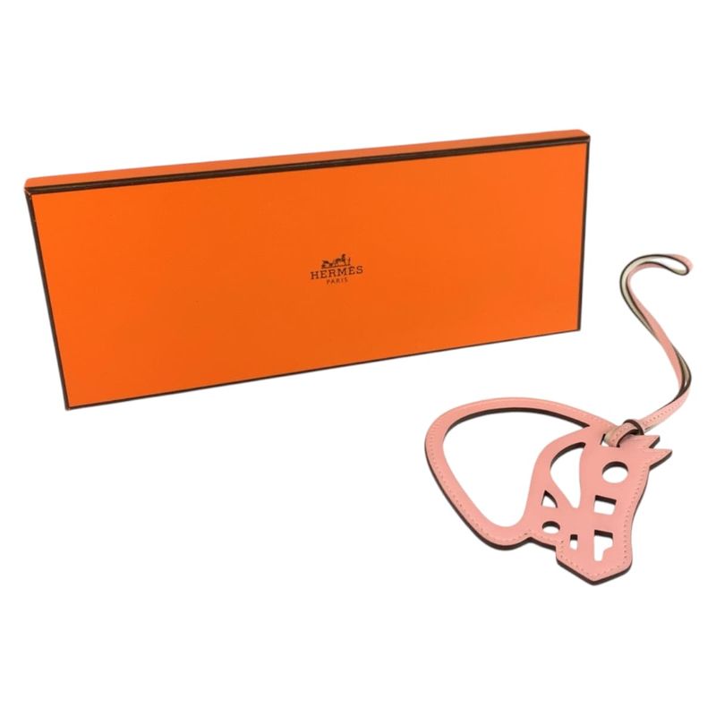 Hermes Paddock Cheval Rose Sakura White Leather Bag Charm