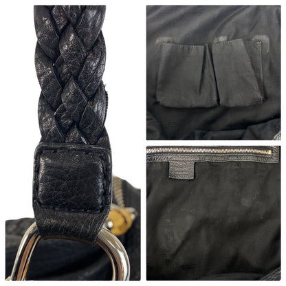 Gucci Bamboo Black Silver Leather Tote Shoulder Bag