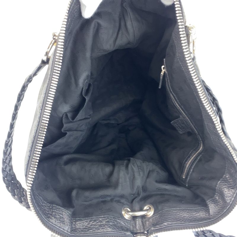 Gucci Bamboo Black Silver Leather Tote Shoulder Bag