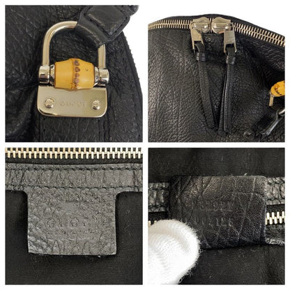 Gucci Bamboo Black Silver Leather Tote Shoulder Bag