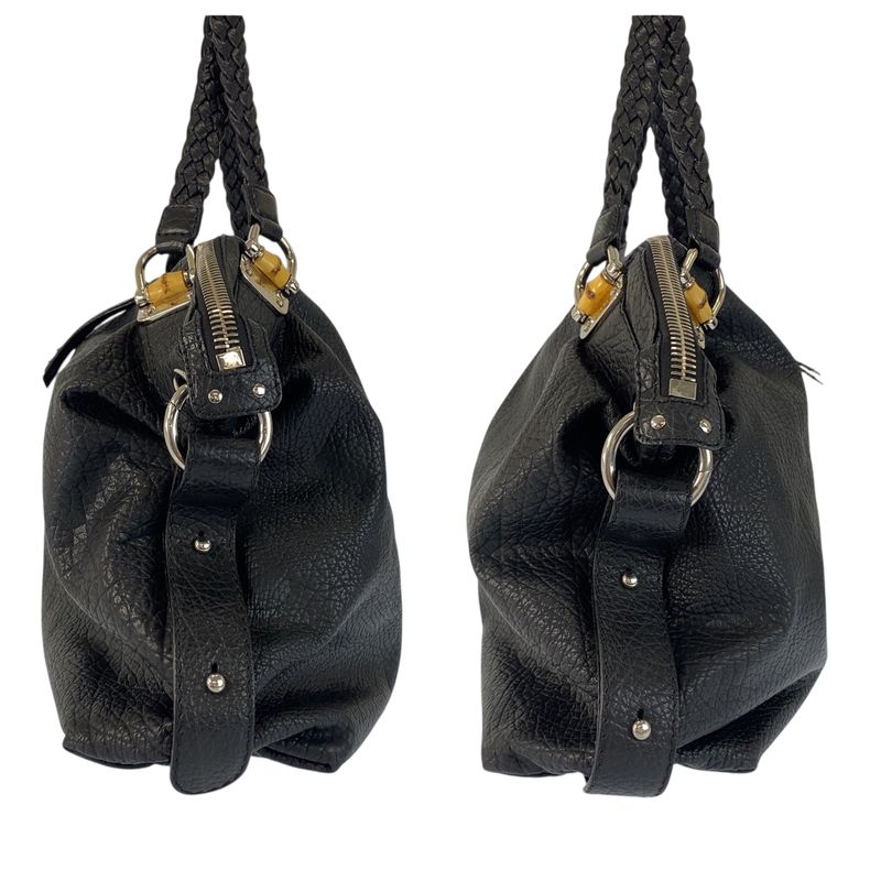 Gucci Bamboo Black Silver Leather Tote Shoulder Bag